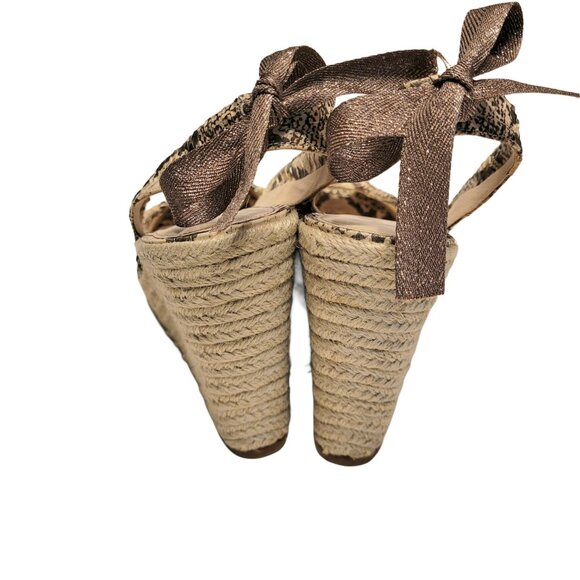 COACH Maritza Snake Skin Peep Toe Slingback Bow Espadrille Wedge - Picture 5 of 9